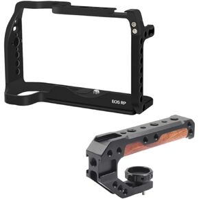 EOS RP Camera Cage, EOS RP Cage with Wooden Camera Top Handle with 3 Cold Shoes to Mount DSLR Camera