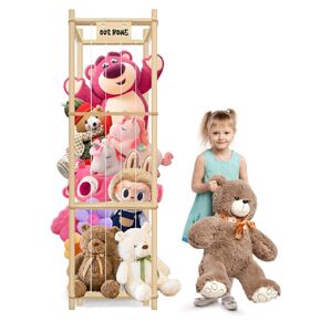 59" Stuffed Animal Storage, Wood Stuffed Animal Zoo Holder, 3-Storey Large Capacity Stuffed Animal Organizer, Toy Storage for Nursery Playroom Bedroom