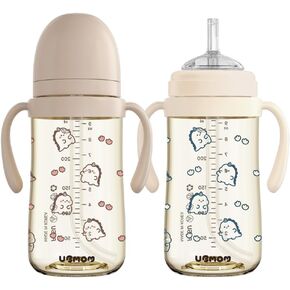 No-spill, Backflow prevention Sippy Cup with Straw, PPSU Learner Cup with Handle for Baby and Toddlers, BPA free, Straw Cup Bundle 9.47oz (2pcs Set)