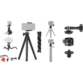 NEEWER Flexible Tripod with Remote, Mini Vlog Camera Phone Tripod Stand with Hidden Phone Holder & Action Camera Adapter, Quick Release Tripod Mount Adapter Included
