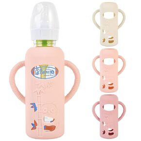 3 Pack Silicone Sleeves for Dr. Brown's Glass Baby Bottles, Anti Breakage Baby Bottle Holder with Handles for Baby Girls, Compatible with Dr. Brown's Glass Baby Bottle, 8oz