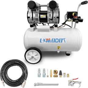 LJ8170A Aluminum Tank Quiet Air Compressor Bundle with Air Hose 25ft Hose And Accessory Kit