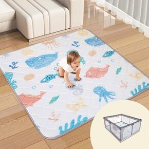 Baby Play Mat for Floor, 50'' x 50'' Baby Crawling Mat Foldable Play Mat for Playpen, Thicken Soft Padding Playmats for Babies and Toddlers Infants, Easy Care Machine Washable（Fish）