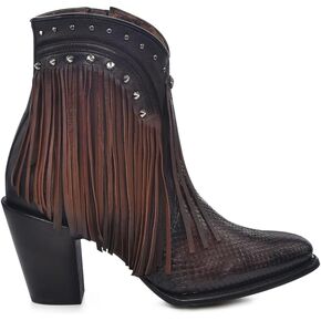 Cuadra Dark brown ankle bootie for women with decorative fringes 4V09PH