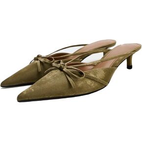 Fashion Kitten Heel Bow Mules for Women Slip On Mules Backless Kitten Heel Pumps