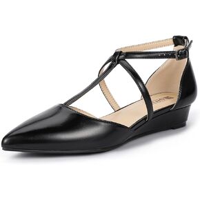 IDIFU Strappy Flat Shoes Pointed Closed Toe Dress Shoes for Women Buckle Ankle T Strap Wedge Flats Wedding Bride Bridal Guest Business Casual Office Prom Dressy Comfortable Formal Women's Flats Shoes