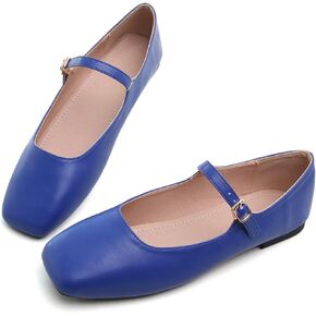 Hee grand Leather Mary Jane Shoes for Women Dressy Square Toe Ballet Flats with Strap Comfortable Walking Shoes Soft Leather Dress Shoes