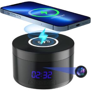 Indoor Camera with Clock and Wireless Charging, 1080P WiFi Cameras for Home, Security Camera with Motion Detection, Night Vision, Local & Cloud Storage,with APP (1PCS-Black)
