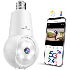 كاميرا أمان المصباح الكهربائي Symynelec: 5G WIFI Camera Outdoor - Lightbulb Camera Camera مقاومة للماء للمنزل مع اكتشاف حركة الرؤية الليلية