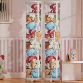 2 Pcs Stuff Animal Organizer,Stuffed Animal Zoo Storage,Stuffed Animal Storage Tube, PET Transparent Bucket with Zipper for Kids Toy Organizer Toy Storage Box with Lid (White)