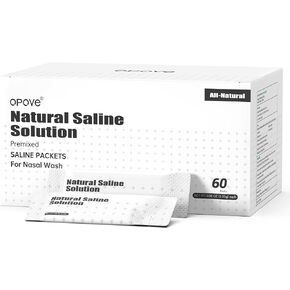 opove Pre-Mixed Saline Packets for Nasal Wash Irrigation Systems, Natural, and PH Balanced for Sinus Relief, 60 Packs (Nose Cleaner is Not Included)