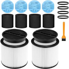 90304 Replacement Filter for Shop Vac 90304 90350 90333 90585 5 Gallon and above Wet/Dry Vacuum compatible with Shop Vac Vaccuums 2 replacement filter+2 lids+4 foam sleeve filters+4 Filter cloth,17pcs