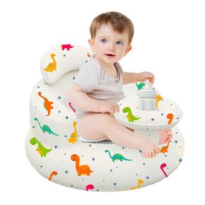 Inflatable Baby Seat With Tray, Built-In Air Pump Blow Up Baby Chair for Babies & Toddlers 3 Months & Up, Fully Supportive Infant Floor Seats, Fit to Learning to Sit, Feeding, Camping, Beach- Dinosaur
