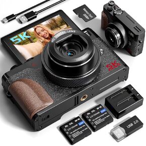 64MP Digital Cameras for Photography, 5K Autofocus Digital Cameras with 32GB TF Card & 2 Batteries,18X Zoom Anti-Shake Vlogging Camera for YouTube,Compact Camera for Travel(K110-BK