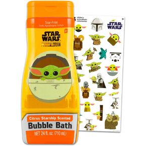 Baby Yoda Bubble Bath for Kids - Star Wars Bath Time Backdle with Mandalorian Bubble Bath Citrus Starship Plus Plus Stickers | Baby Yoda Bath مجموعة للأولاد والبنات