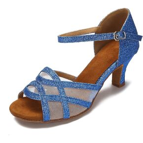 Women's Latin Dance Shoes Female's Ballroom Salsa Dance Shoes(B-Style Blue Size 9.5)