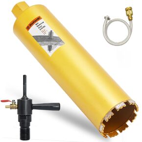 4-1/2" Wet Core Drill Bit with Water Injection Capable Adapter for SDS Plus Shank - Includes Solid Brass Quick Connector and Hose - Convenient 1 1/4"-7 Thread Core Bit with Water Feed Design