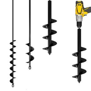 K-Brands Auger Drill Bit for Planting Bundle – 1.6 x 16 Inch & 3.5 x 16 & 2 x 32 Inch Set - Garden Spiral Hole Drill and Bulb Planter Tool - Bedding Plants, Umbrella Holes - 3/8 Inch Hex Drive Drill
