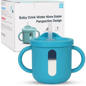 Silicone Baby Sippy Cups, BPA-Free Drop-Proof Straw Cup, Toddler Training Cup with Straw Lid for Baby Led Weaning, 6 Months+, 6.76oz, Pink