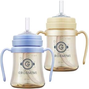 GROSMIMI PPSU Spill Proof Magic Sippy Cup 6 oz Bundle (Skyblue,Butter) 2 Pack