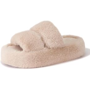 Open Toe Slippers For Women House Platform Cute Indoor Bedroom Fuzzy Shoes Home Summer Height-Increasing Slippers Cozy Fluffy Outdoor White Slides Trendy Gift
