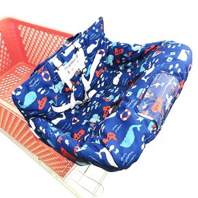 Portable 2-in-1 Grocery Cart Seat Cover and Baby Highchair Cover (Navy Blue Whale)