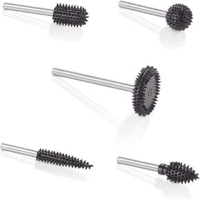 Kutzall 5-Piece Rotary Burr Bundle, 1⁄8" Shaft, Very Coarse - Wood Carving Bit for Dremel, Foredom, DeWalt, Milwaukee Tools. Structured Tungsten Carbide Shaping Tools.