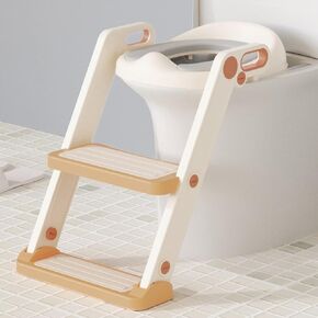 GLAF Potty Training Toilet Seat for Toddler Boys and Girls with Step Stools Ladder Potty Chair 2 in 1 Adjustable Kids Potty Seat with Soft Updated PU Cushion and Anti-Slip Pads (Gold)