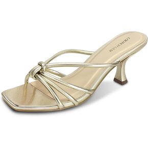 Women's Strappy Square Open Toe Kitten Heels Sandals Knotted Design Summer Fashion Slip On Mule Style