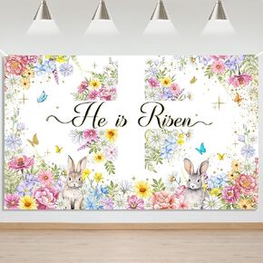 Mocsicka Easter He is Risen Banner Backdrop Spring Easter Jesus Cross He is Risen Easter Party Backdrop Decorations Jesus Easter Spring Party Decorations