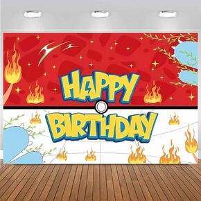 Happy Birthday Cartoon Backdrop - Red, White, Blue & Yellow Kawaii Party Decoration - Polyester Kids Birthday Party Supplies- Photo Booth Background, Backdrop - 100x150cm 39.4x59in