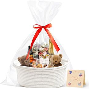 Small Woven Mothers Day Gifts Purple Basket for Storage Empty with Ribbons and Bags Durable Cute Gifts 12"X 8" X 5" Small Rope Basket for Gifting