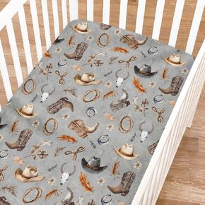 Pink Western Cowgirl Cowboy Fitted Baby Crib Sheet for Boy Girl 52"x28" Desert Cowboy Hat Boot Sun Cactus Soft Breathable Baby Crib Mattress Bed Sheet Fits Standard Crib and Toddler Mattress