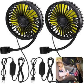 2 Pcs Car Fan USB Car Seat Fans Car Cooling Fan 3 Speed 12V/ 24V Automobile Ventilation Fan with Clip for Car Backseat SUV, RV, Baby Stroller, Vehicles Truck Air Circulation