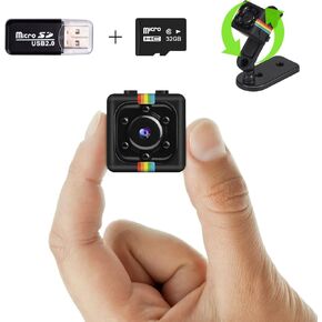 Spy Camera, No WiFi Small Cameras with 32GB Memory Card,1080P FHD Mini Security Camera, Portable Miniguard Cam with Night Vision, Motion Detection, Loop Storage, 360° Rotating Bracket