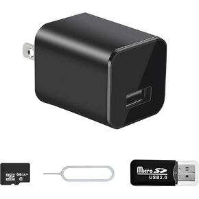 NJINALW Charger Camera - Video-Only 1080P Small Camera with Motion Detection - Nanny Cam for Home Indoor Security - 64GB Micro SD Card Included-No WiFi