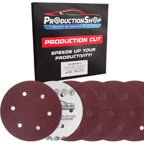 ProductionShop Premium 9" Red 6-Hole Pattern Sanding Discs, 30 Disc Variety Pack, Grits 60, 80, 120, 150, 180, 220 - Dustless Hook & Loop Backing Sandpaper for Drywall Power Sander, Woodworking Paint in Kuwait