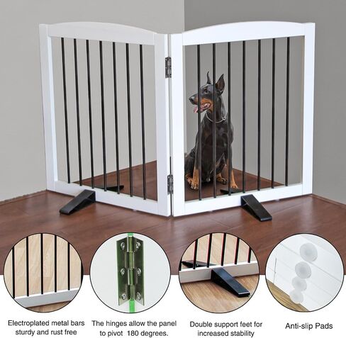 Freestanding Dog Gate Indoor Dog Gates for Doorways Foldable Wooden White Pet Gate for The House,Dog Fence for Stairs,Puppy Gate,Support Feet Included,32" Height-4 Panels in Saudi Arabia