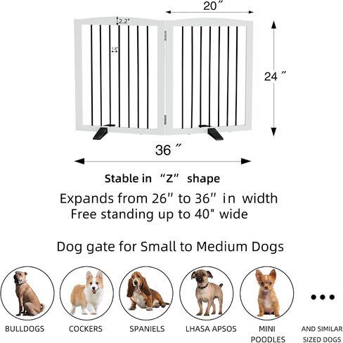 Freestanding Dog Gate Indoor Dog Gates for Doorways Foldable Wooden White Pet Gate for The House,Dog Fence for Stairs,Puppy Gate,Support Feet Included,32" Height-4 Panels in Saudi Arabia