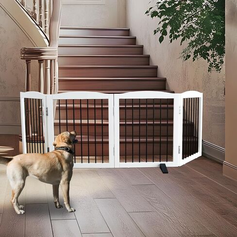 Freestanding Dog Gate Indoor Dog Gates for Doorways Foldable Wooden White Pet Gate for The House,Dog Fence for Stairs,Puppy Gate,Support Feet Included,32" Height-4 Panels in Saudi Arabia