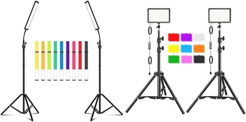 Led Video Lighting Kit with Wand Stick - Photography Studio Light,Adjustable Tripod Stand,Vallkay 9 Color Filters 5600K Dimmable Portable Stand for Live Streaming/Portrait Photo/Vlog, Black (D4002) in Saudi Arabia