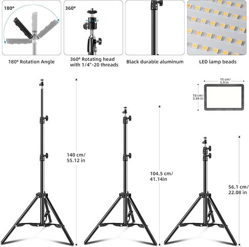 Led Video Lighting Kit with Wand Stick - Photography Studio Light,Adjustable Tripod Stand,Vallkay 9 Color Filters 5600K Dimmable Portable Stand for Live Streaming/Portrait Photo/Vlog, Black (D4002) in Saudi Arabia