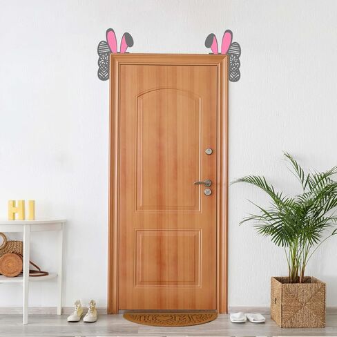 2 Pack Wooden Easter Door Toppers Decor,10 Inch Top Door Frame Corner Sign Decorations, Cute Holiday Home Frame Party Bunny Ornament Windows Walls DIY Craft Wall Signs for Home Decor (Gray) in Kuwait