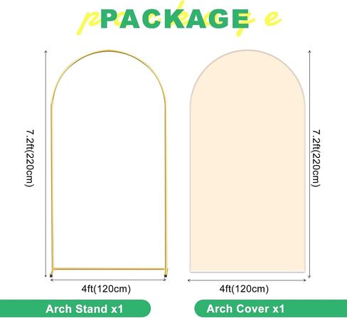 Metal Arch Backdrop Stand and Cover Set, 7.2FT White Reusable Spandex Fitted Backdrop Cover and Gold Wedding Arch Frame for Baby Shower, Birthday, Parties Decoration. in Saudi Arabia