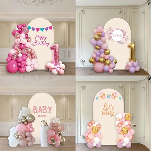 Metal Arch Backdrop Stand and Cover Set, 6FT White Reusable Spandex Fitted Backdrop Cover and Gold Wedding Arch Frame for Baby Shower, Birthday, Parties Decoration. in Kuwait