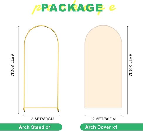 Metal Arch Backdrop Stand and Cover Set, 6FT White Reusable Spandex Fitted Backdrop Cover and Gold Wedding Arch Frame for Baby Shower, Birthday, Parties Decoration. in Kuwait