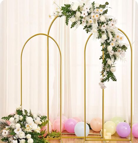 Pack of 3 Arch Backdrop Stand Gold Metal Arch Stand Fitted Wedding Arch Frame for Baby Shower Bridal Shower Birthday Party Gender Reveal Backdrop Decoration (6/6.6/7.2ft) in Saudi Arabia