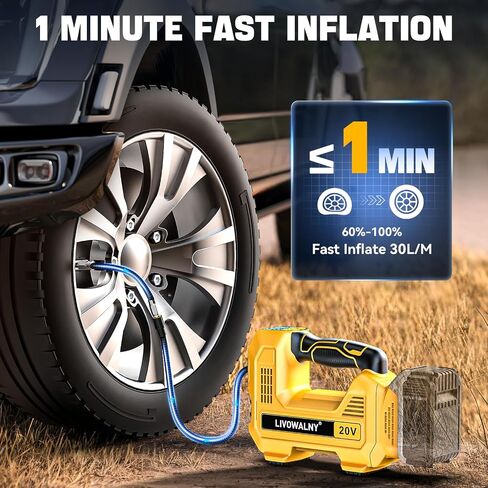 LIVOWALNY Cordless Tire Inflator Air Compressor for Dewalt 20V Max Battery, Portable Handheld Air Pump with Digital Pressure Gauge for Cars Motorcycles Bikes Sport Balls(Battery Not Included) in Saudi Arabia