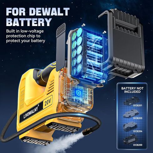 LIVOWALNY Cordless Tire Inflator Air Compressor for Dewalt 20V Max Battery, Portable Handheld Air Pump with Digital Pressure Gauge for Cars Motorcycles Bikes Sport Balls(Battery Not Included) in Saudi Arabia
