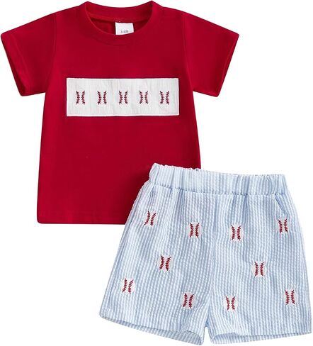 Toddler Baby Boys Baseball Outfits Embroidery Short Sleeve T Shirts and Plaid Shorts Set 2Pcs Summer Clothes Sets in Saudi Arabia